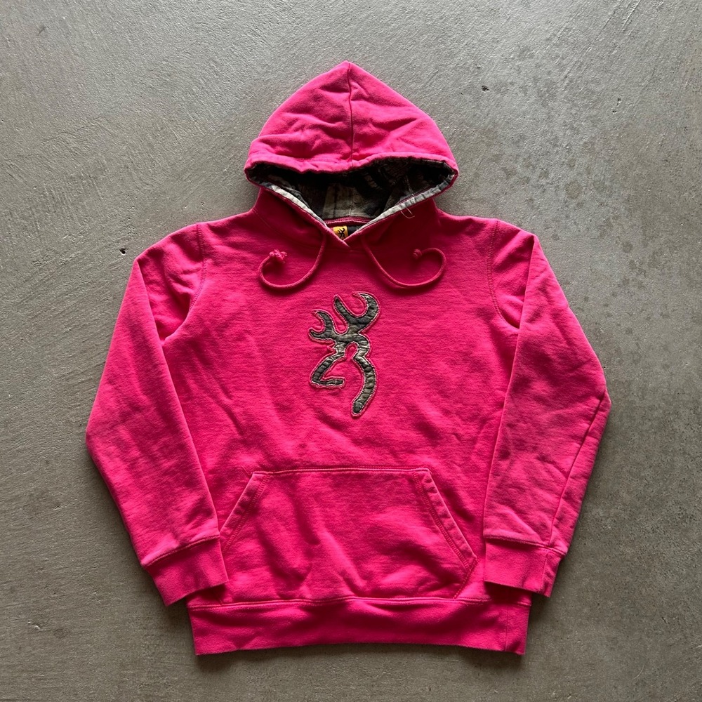 Vintage Browning Camo Sweatshirt Womens Small Pink Y2K Real Tree Hoodie Deer